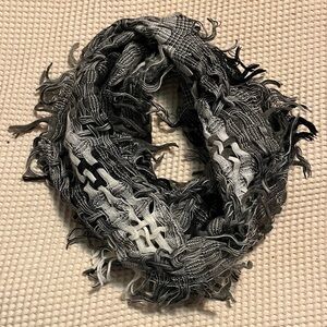 Black and Gray Fringed Infinity Scarf
